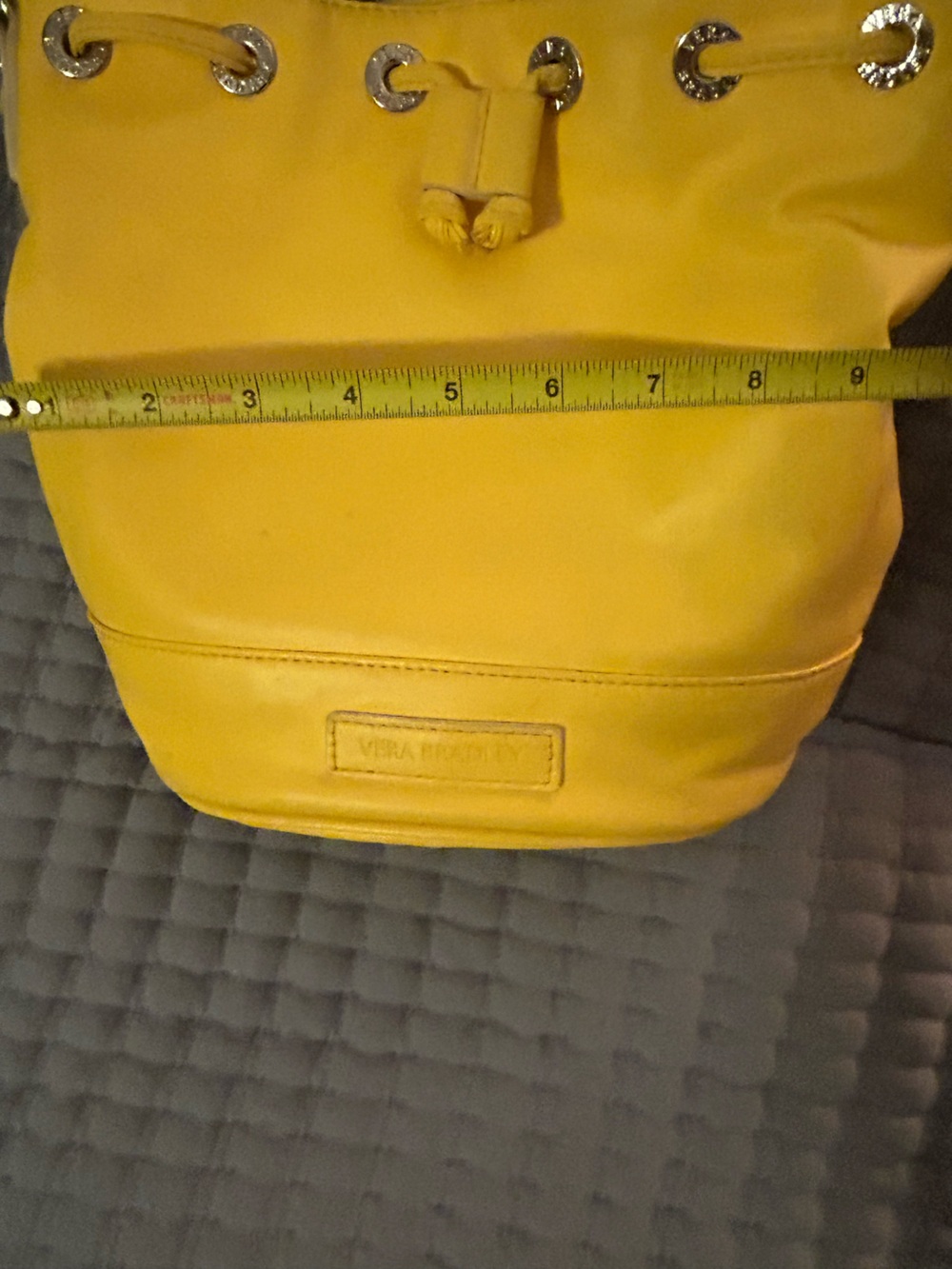 Vera Bradley Yellow Leather Drawstring Crossbody Bucket Bag - Picture 6 of 7